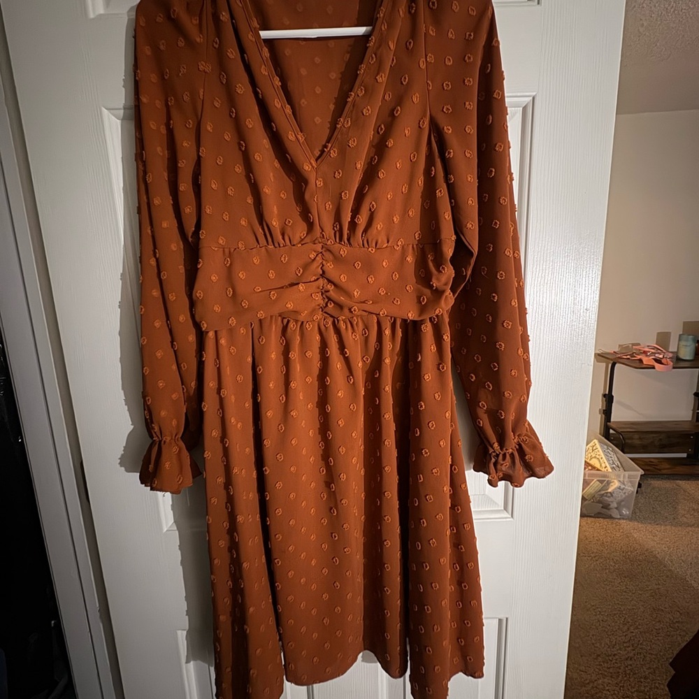 Rust Orange Long Sleeve Dress